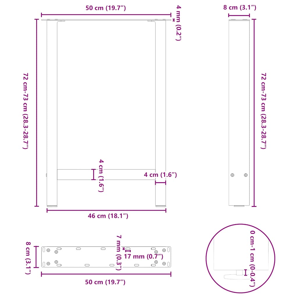 Pieds de table basse noir 2 pcs 50x(72-73) cm acier