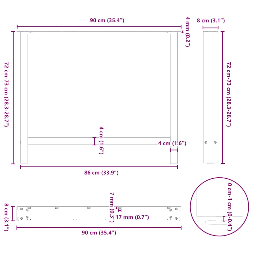 Weiße Couchtischbeine 2 Stück 90x(72-73) cm Stahl