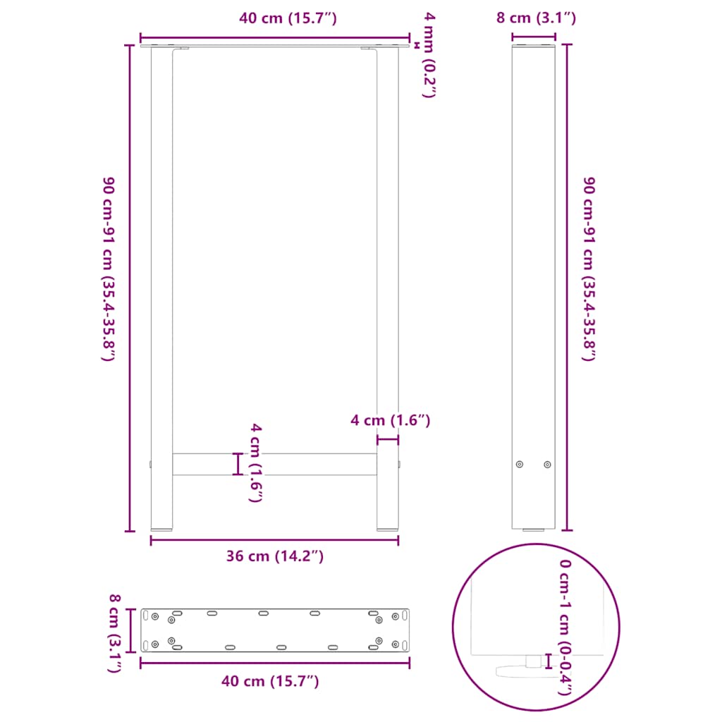 Anthrazitfarbene Couchtischbeine 2 Stück 40x(90-91) cm Stahl