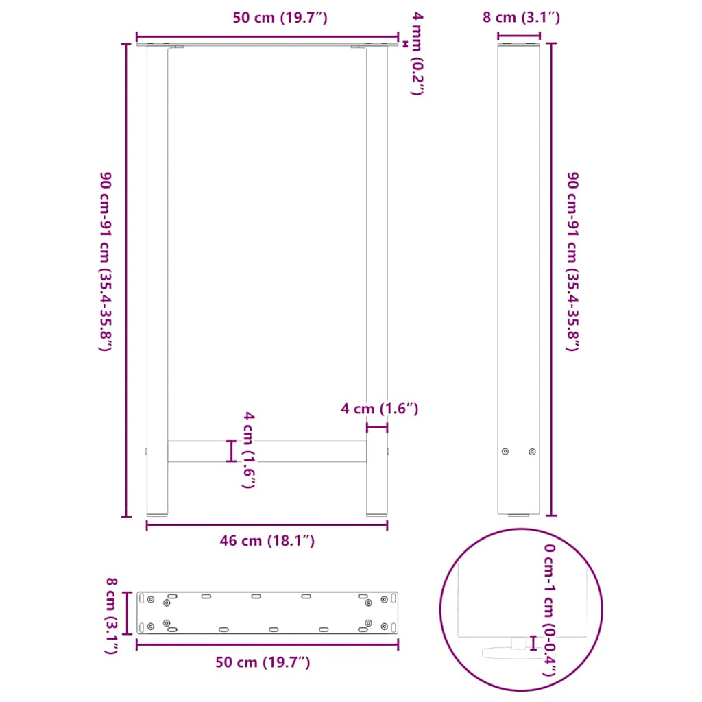 Pieds de table basse anthracite 2 pcs 50x(90-91) cm acier