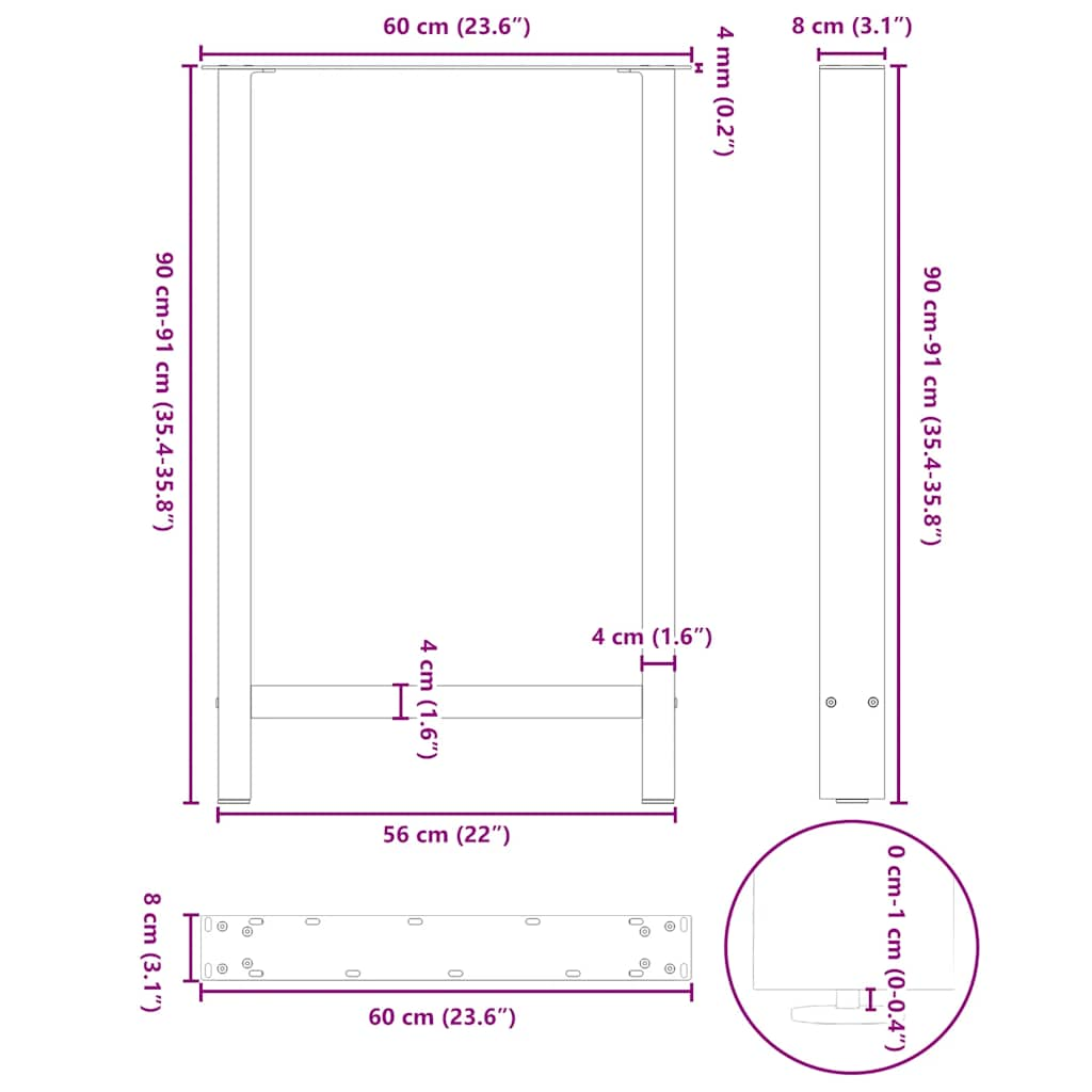 Weiße Couchtischbeine 2 Stück 60x(90-91) cm Stahl