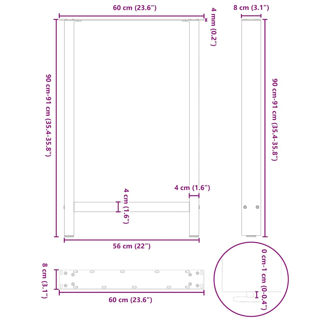 Pieds de table basse anthracite 2 pcs 60x(90-91) cm acier