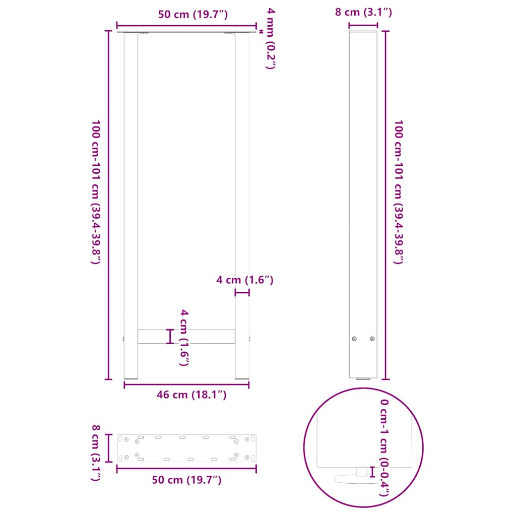 White coffee table legs 2 pcs 50x(100-101) cm steel