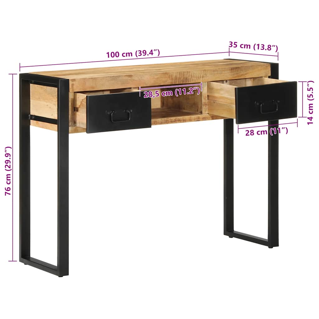 Console table 100x35x75 cm solid raw mango wood