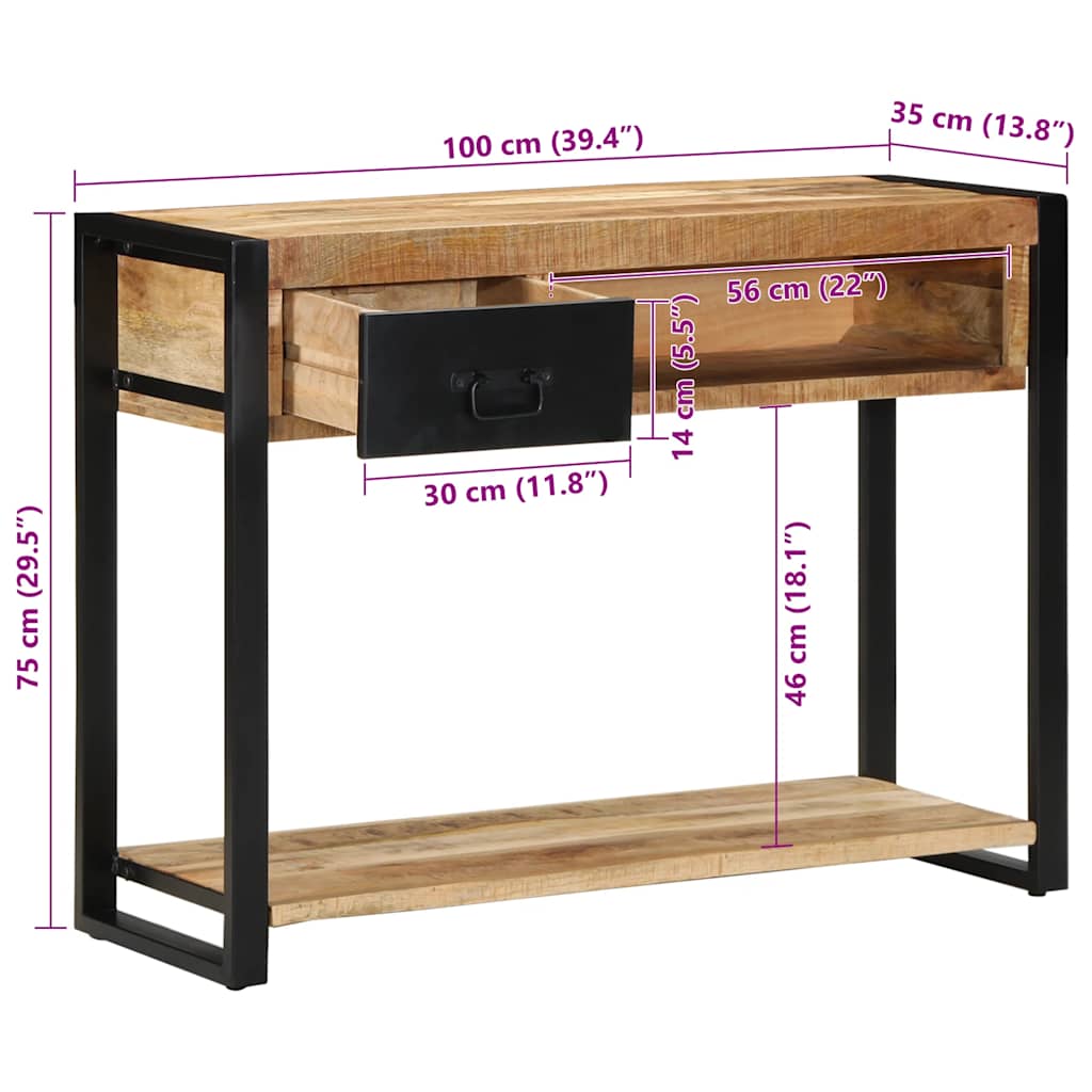 Console table 100x35x75 cm solid raw mango wood