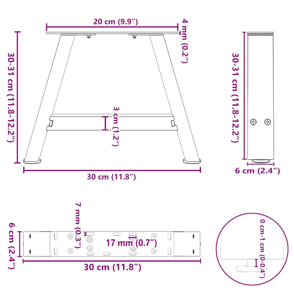 Pieds de table basse forme de A 2 pcs noir 30x(30-31) cm acier