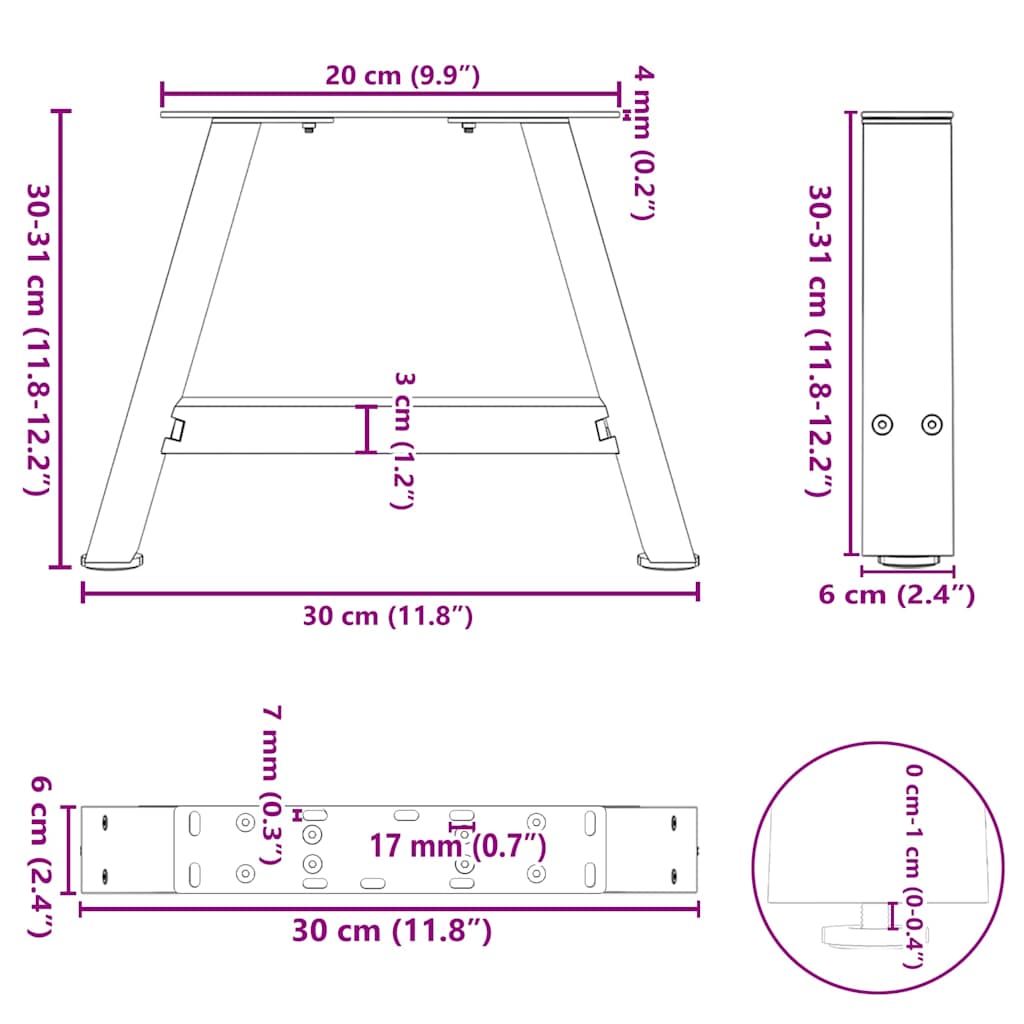 Pieds de table basse forme de A 2 pcs anthracite 30x(30-31) cm