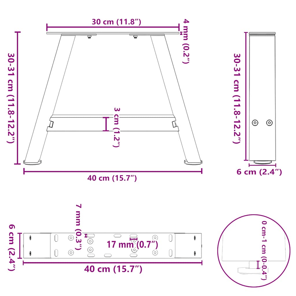 Pieds de table basse forme de A 2 pcs noir 40x(30-31) cm acier