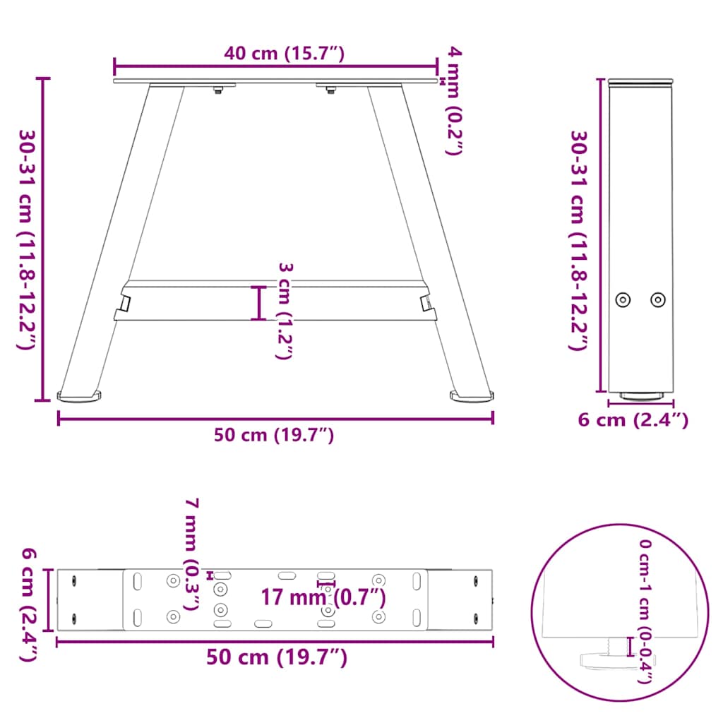 Couchtischbeine A-Form 2 Stück schwarz 50x(30-31) cm Stahl