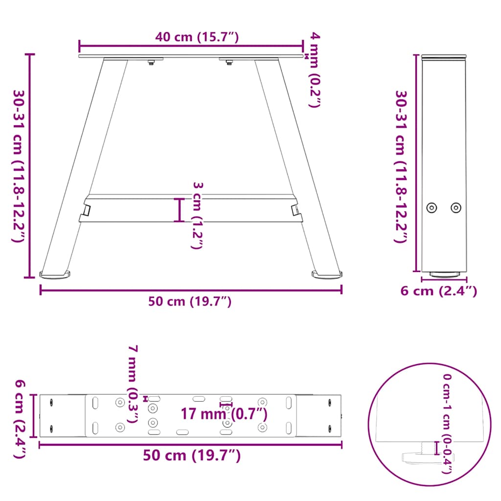 Pieds de table basse forme de A 2 pcs anthracite 50x(30-31) cm