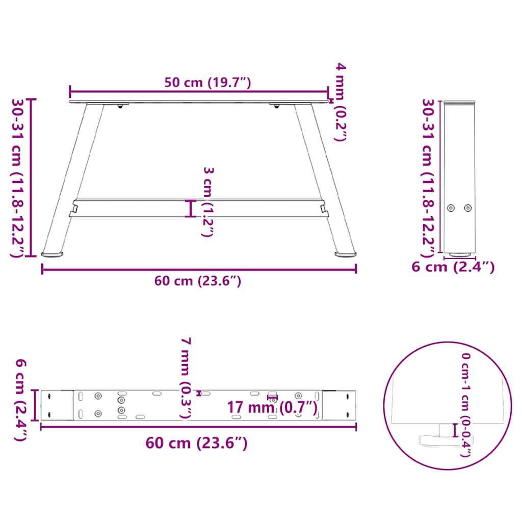 A-förmige Couchtischbeine 2 Stück Anthrazit 60x(30-31) cm