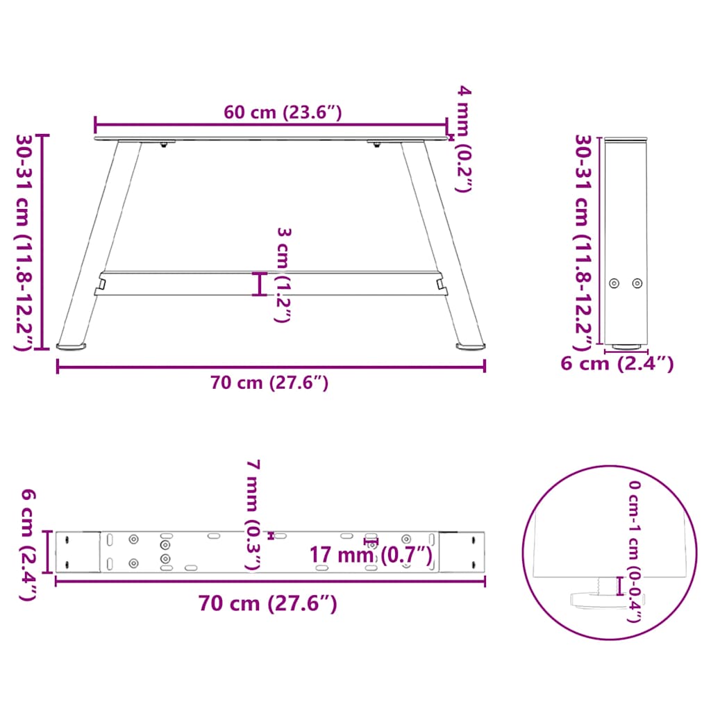 Couchtischbeine A-Form 2 Stück schwarz 70x(30-31) cm Stahl