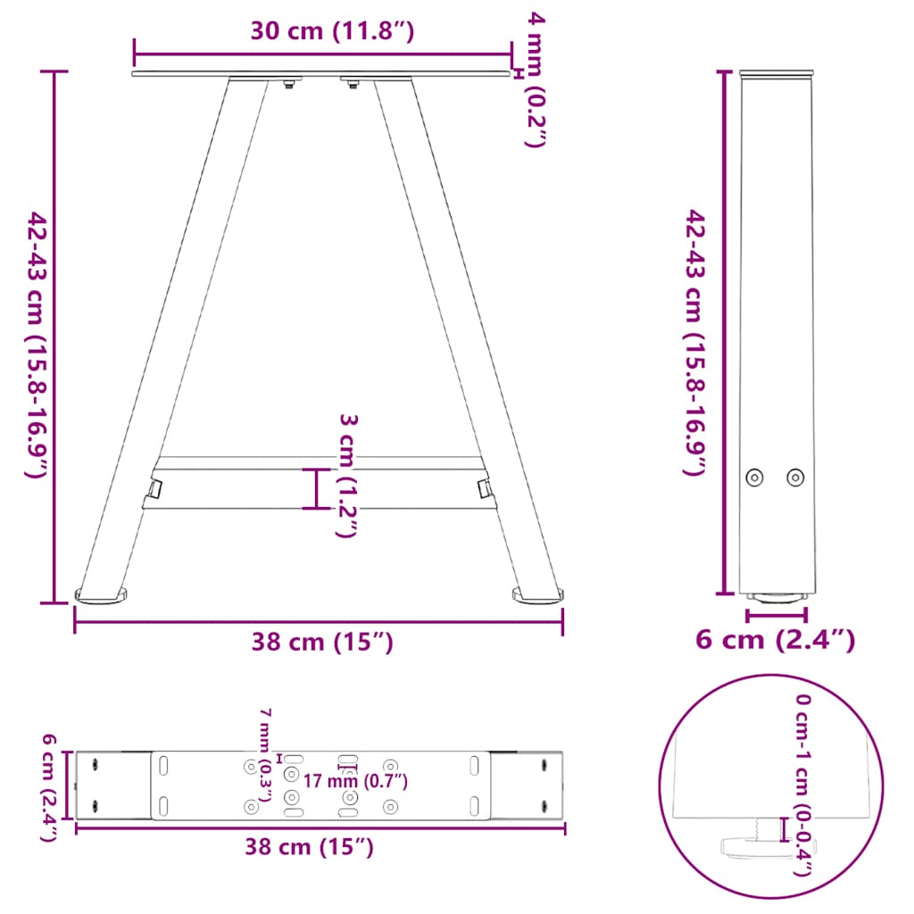 Couchtischbeine A-Form 2 Stück schwarz 38x(42-43) cm Stahl