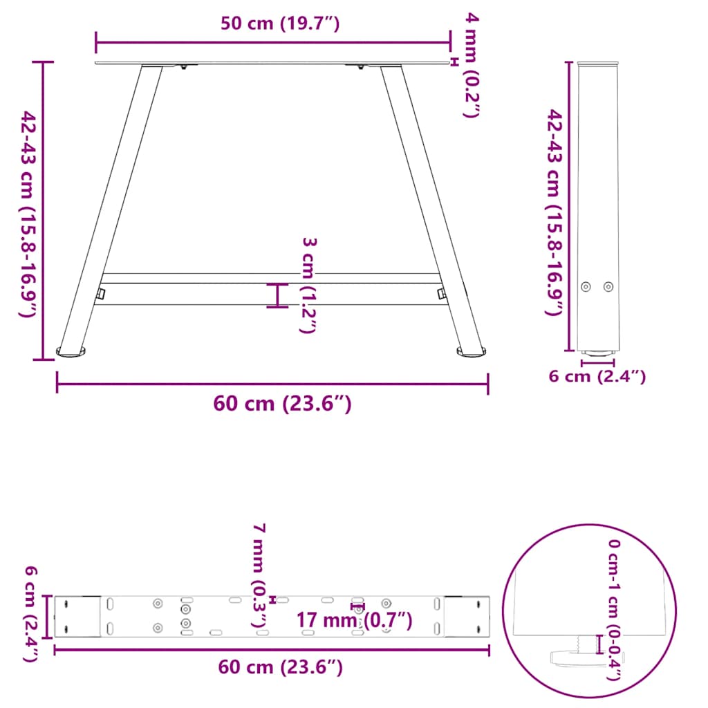 Pieds de table basse forme de A 2 pcs noir 60x(42-43) cm acier