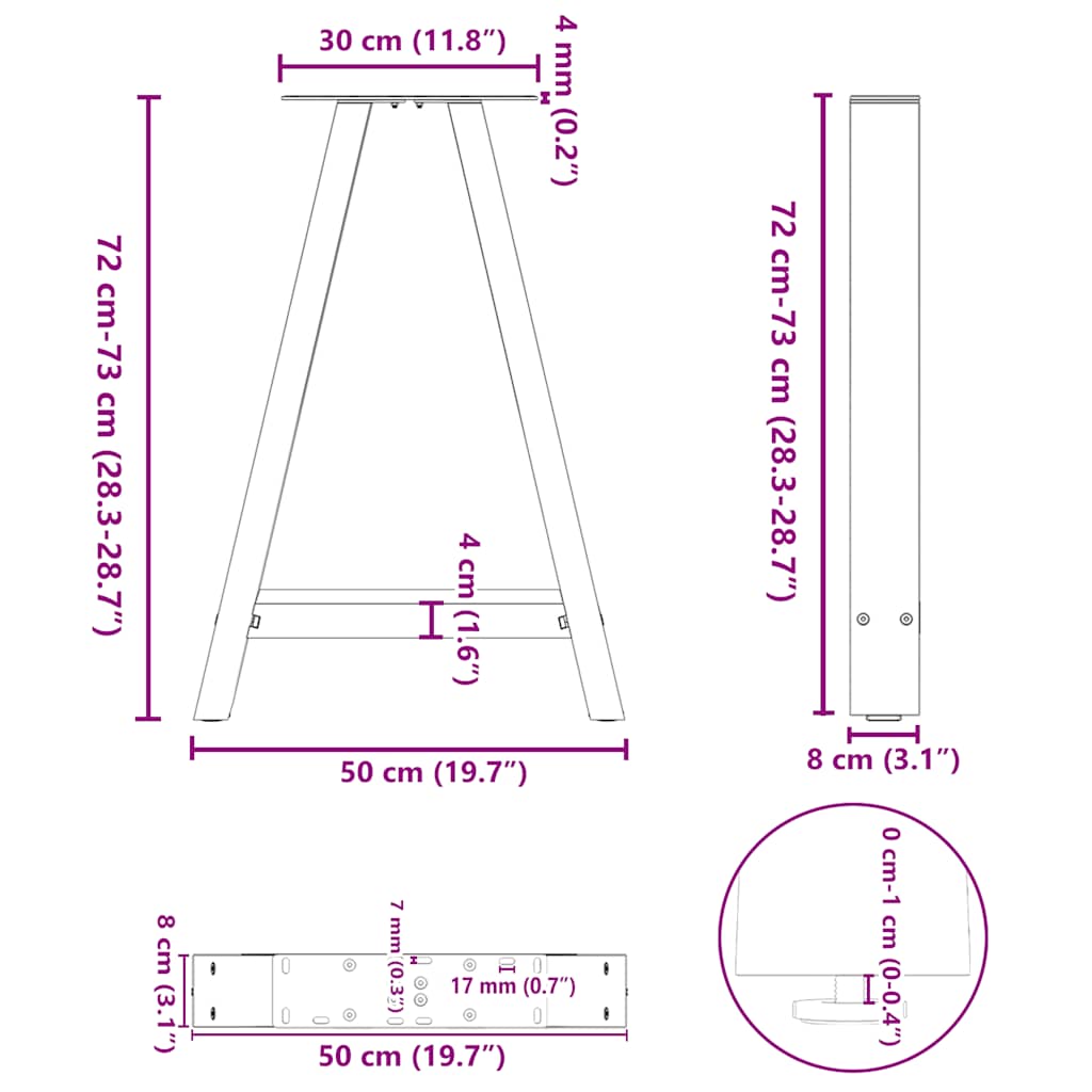 Pieds de table basse forme de A 2 pcs anthracite 50x(72-73) cm