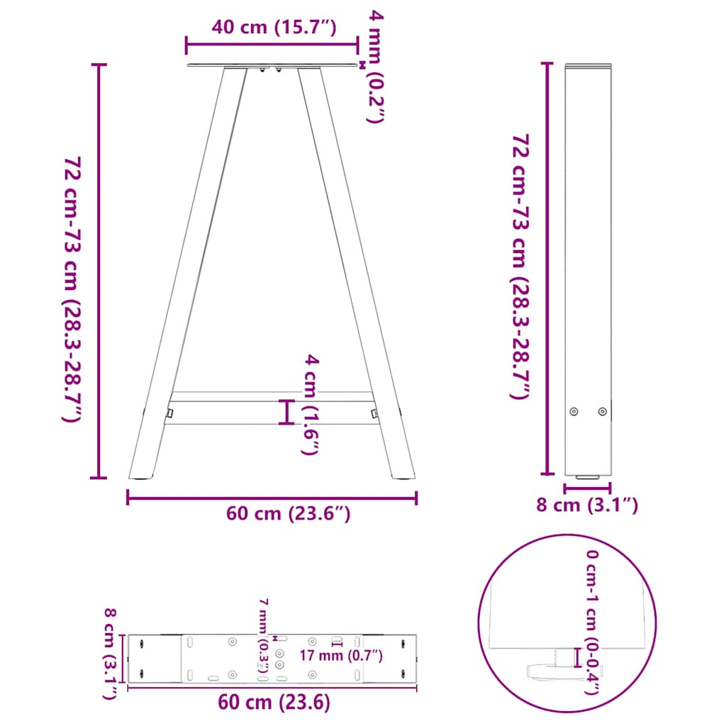 Couchtischbeine A-Form 2 Stück schwarz 60x(72-73) cm Stahl