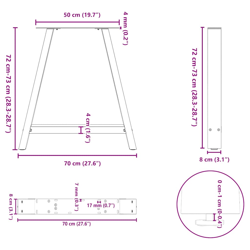 Couchtischbeine A-Form 2 Stück schwarz 70x(72-73) cm Stahl