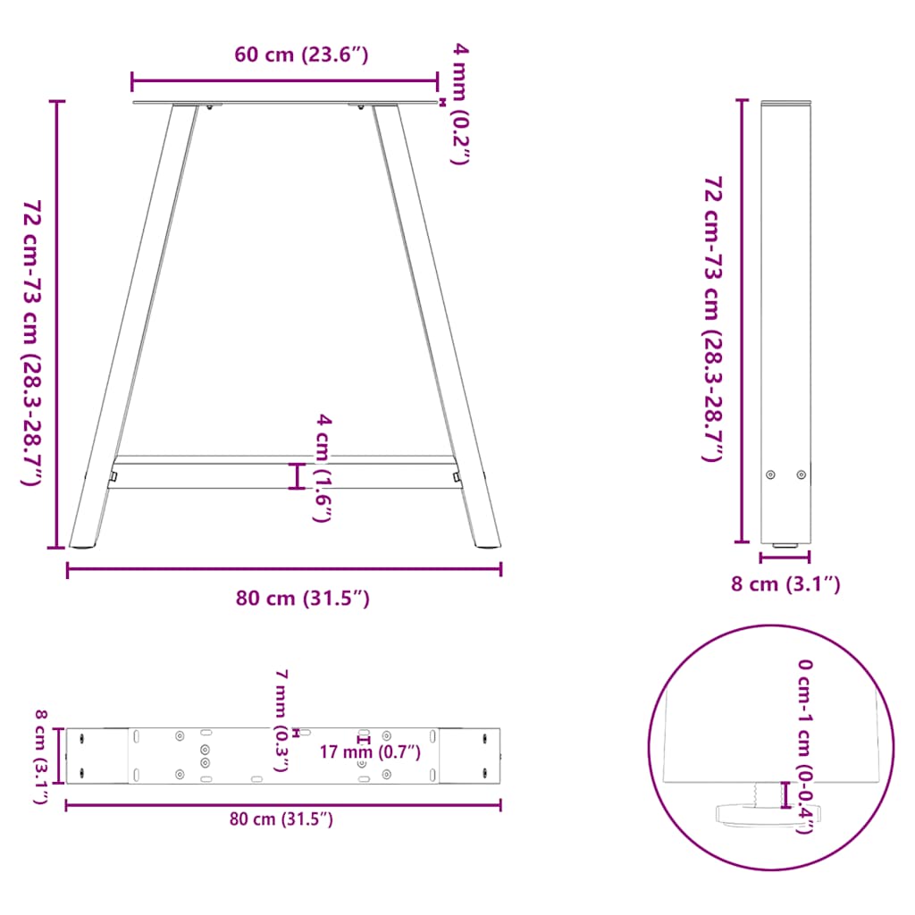 Couchtischbeine A-Form 2 Stück schwarz 80x(72-73) cm Stahl