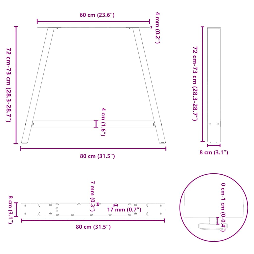 Pieds de table basse forme de A 2 pcs noir 90x(72-73) cm acier