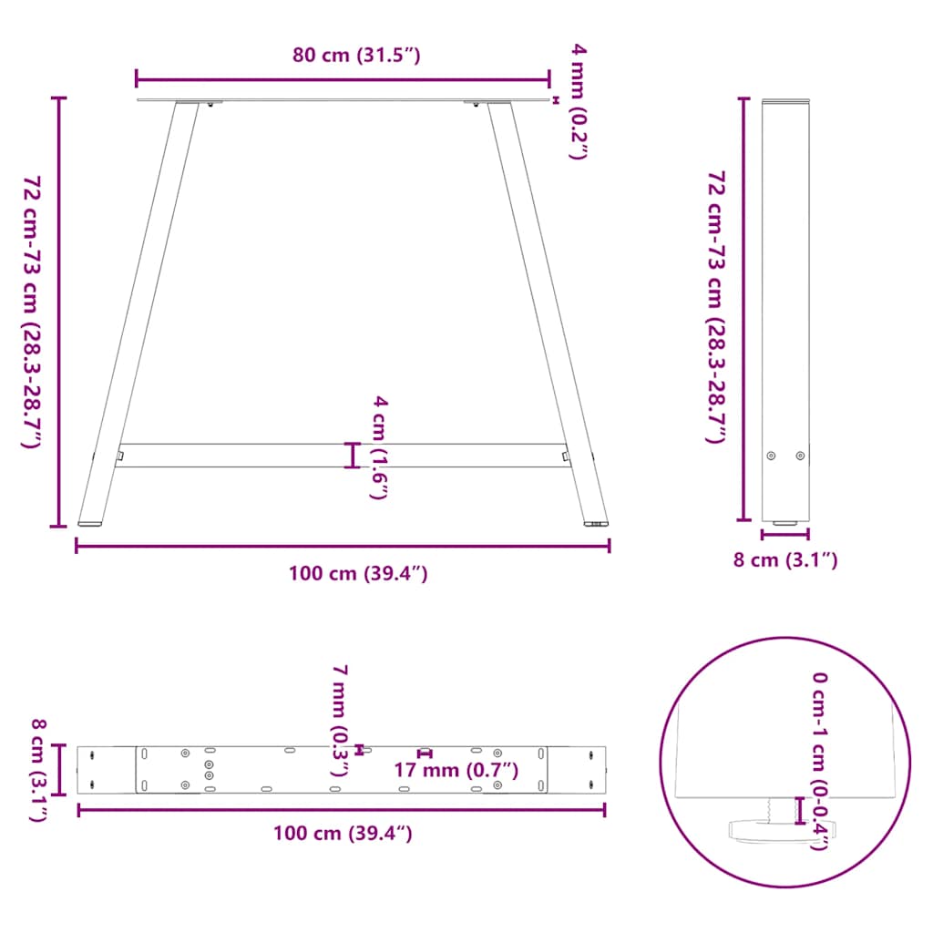 Pieds de table basse forme de A 2 pcs noir 100x(72-73) cm acier