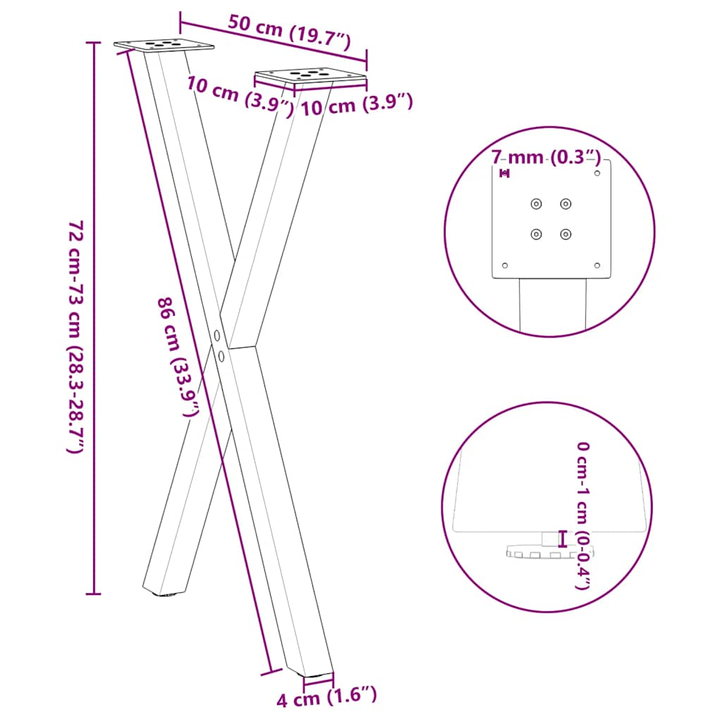 Dining table legs X shape 2 pcs 50x(72-73) cm steel