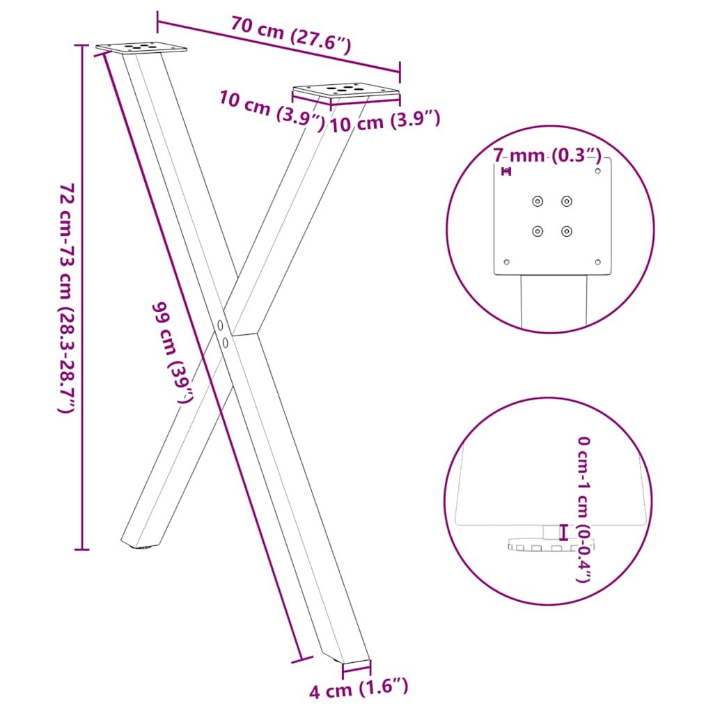 Pieds de table à manger forme de X 2 pcs noir 80x(72-73) cm