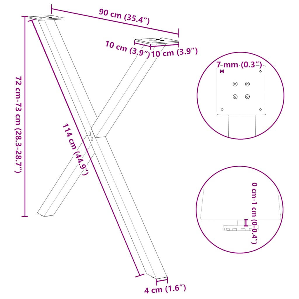 Pieds de table à manger forme de X 2 pcs noir 90x(72-73) cm