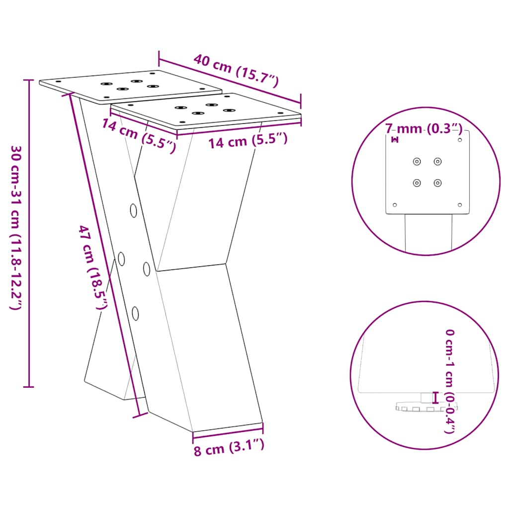 Coffee table legs X shape 2 pcs black 40x(30-31) cm steel