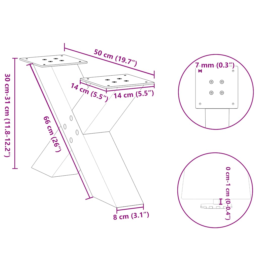 Coffee table legs X shape 2 pcs white 50x(30-31) cm steel