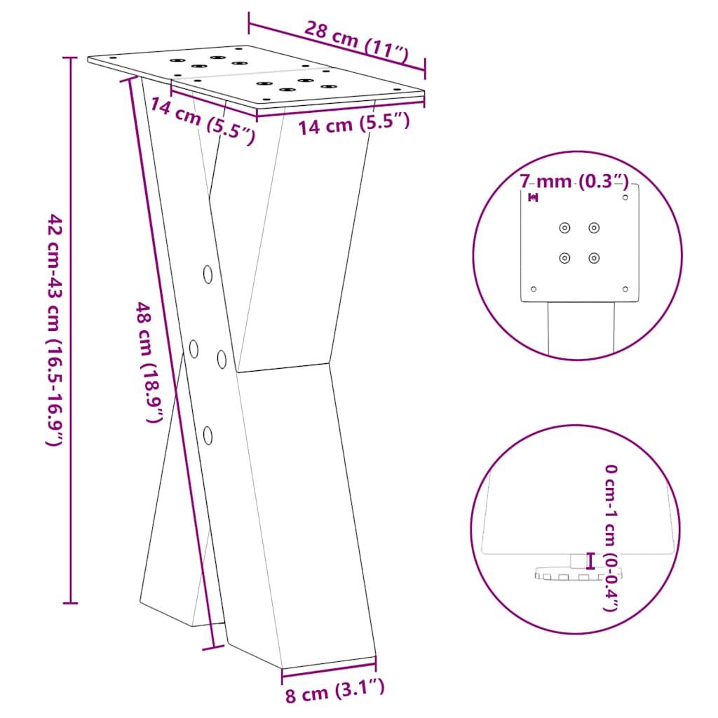 Coffee table legs X shape 2 pcs anthracite 28x(42-43) cm