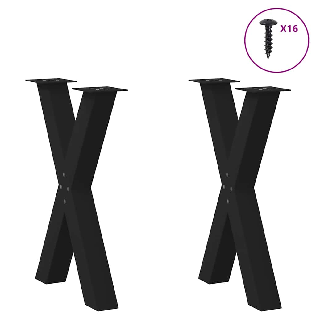 Pieds de table à manger forme de X 2 pcs noir 50x(72-73) cm