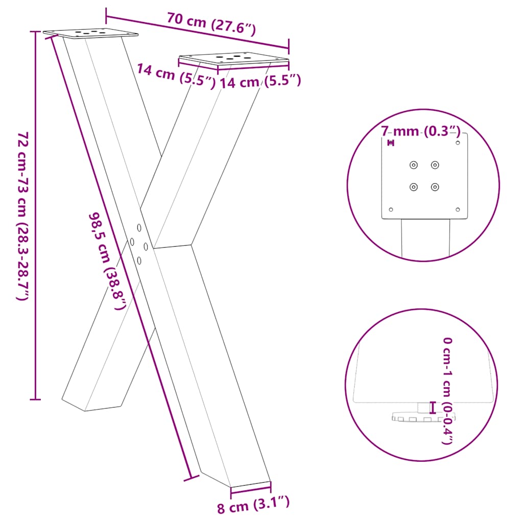 Esstischbeine X-Form 2 Stück 70x(72-73) cm Stahl