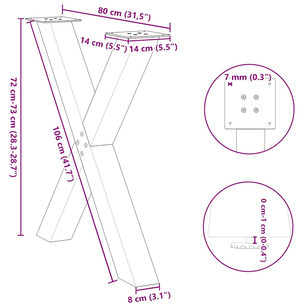 X-förmige Esstischbeine 2 Stück 80x(72-73) cm Stahl