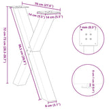 Pieds de table à manger forme de X 3 pcs 70x(72-73) cm acier