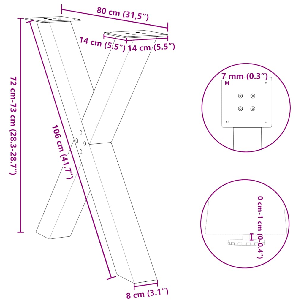 X-förmige Esstischbeine 3 Stück 80x(72-73) cm Stahl