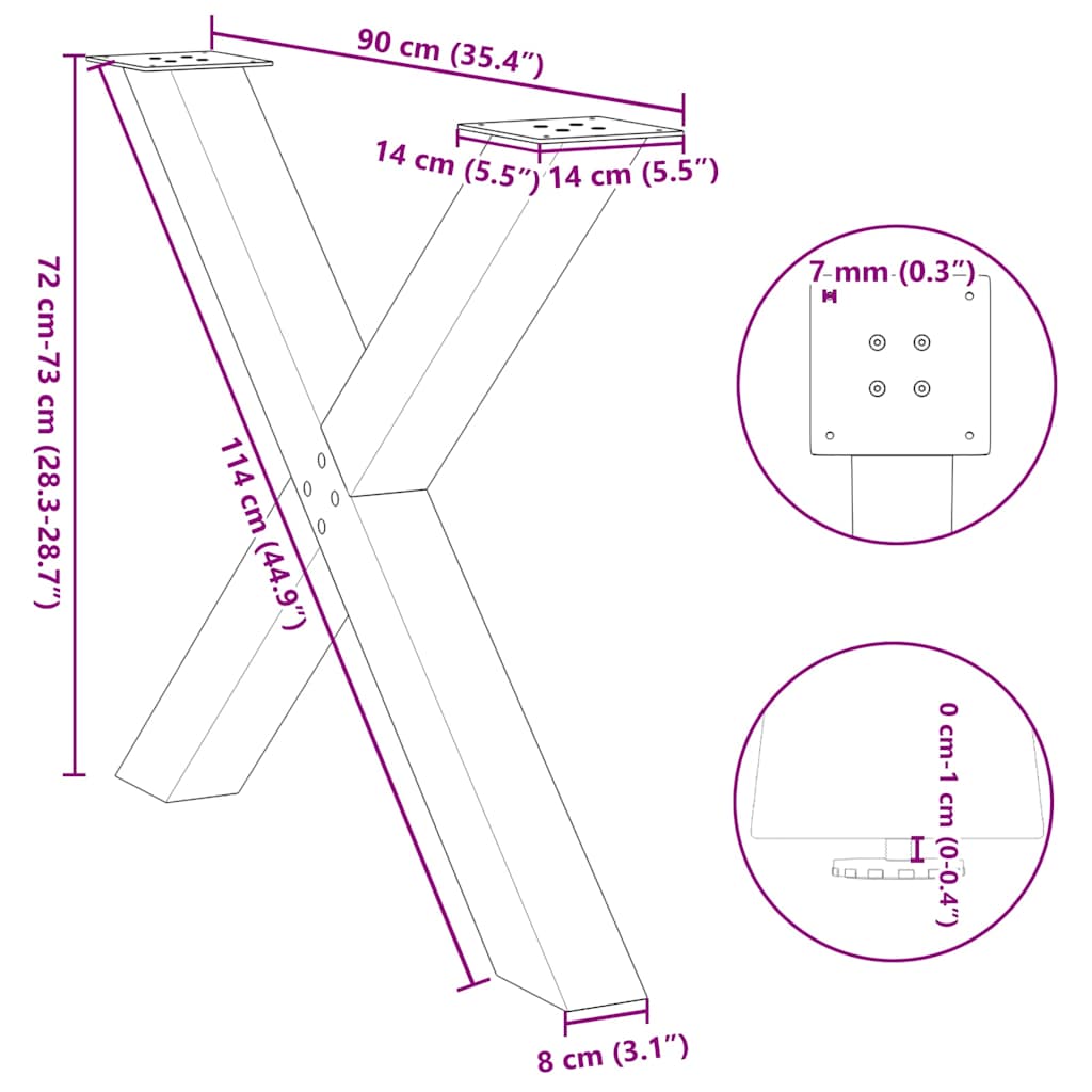 X-förmige Esstischbeine 3 Stück 90x(72-73) cm Stahl