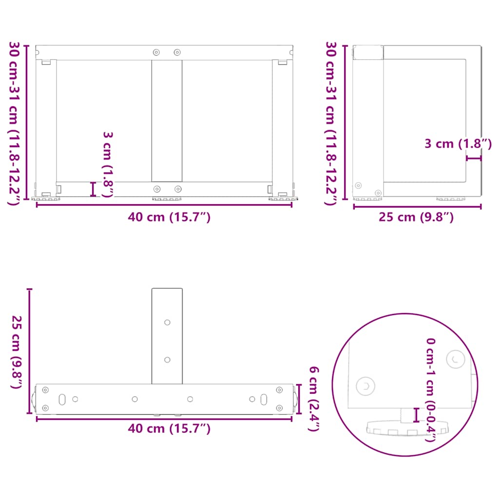 Pieds de table basse forme de T 2pcs anthracite 40x25x(30-31)cm