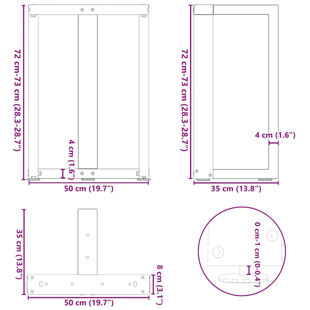 Esstischbeine T-Form 2 Stück schwarz 50x35x(72-73) cm