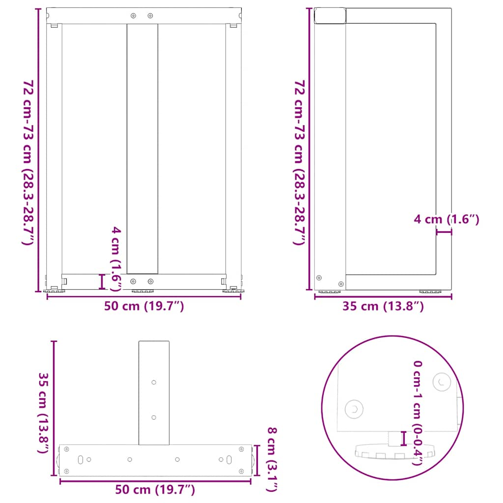 Pieds de table à manger forme de T 2 pcs 50x35x(72-73) cm acier