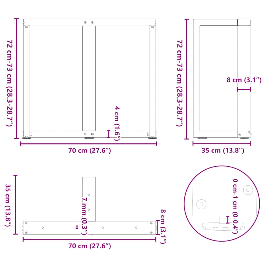 Esstischbeine T-Form 2 Stück 70x35x(72-73) cm Stahl