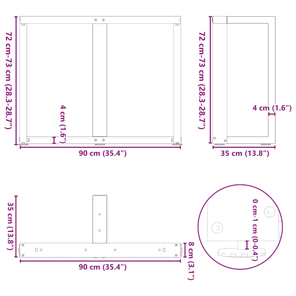 Esstischbeine T-Form 2 Stück schwarz 90x35x(72-73) cm