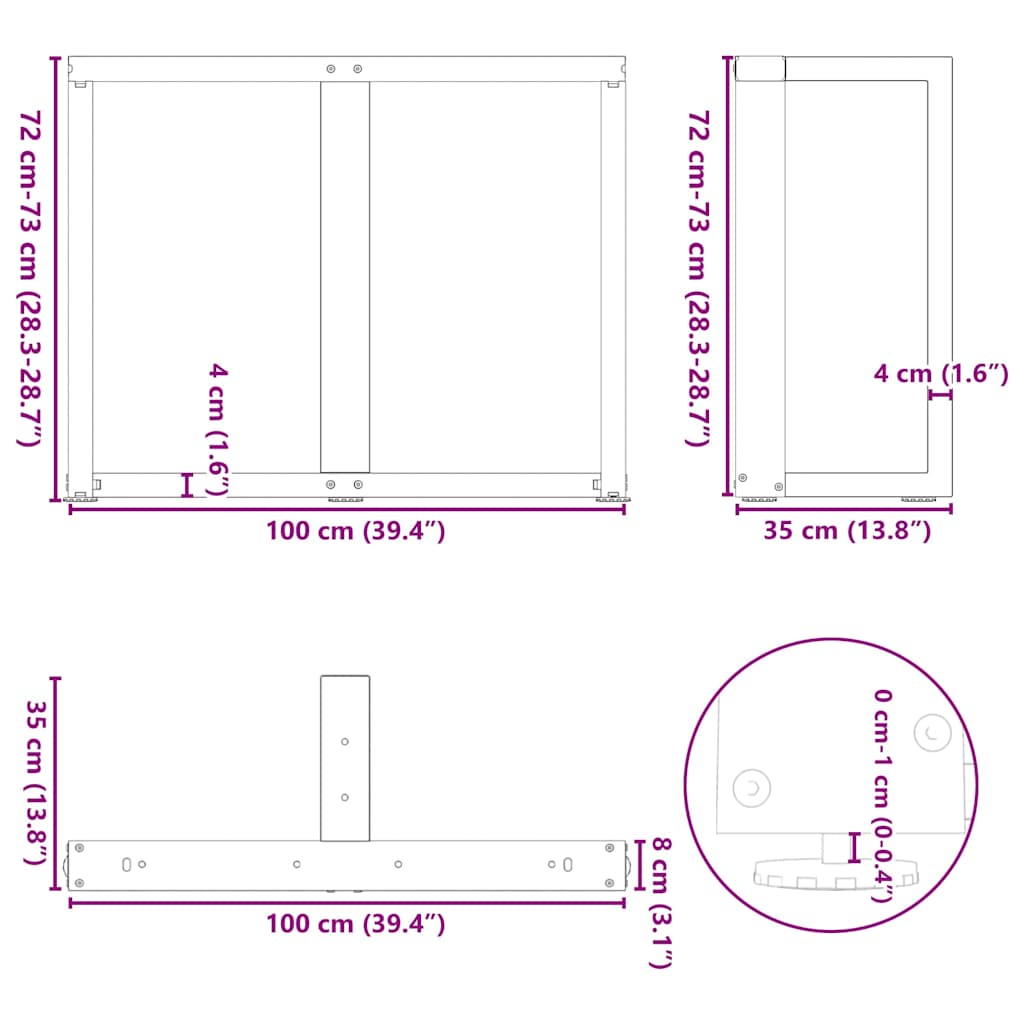 Esstischbeine T-Form 2 Stück schwarz 100x35x(72-73) cm