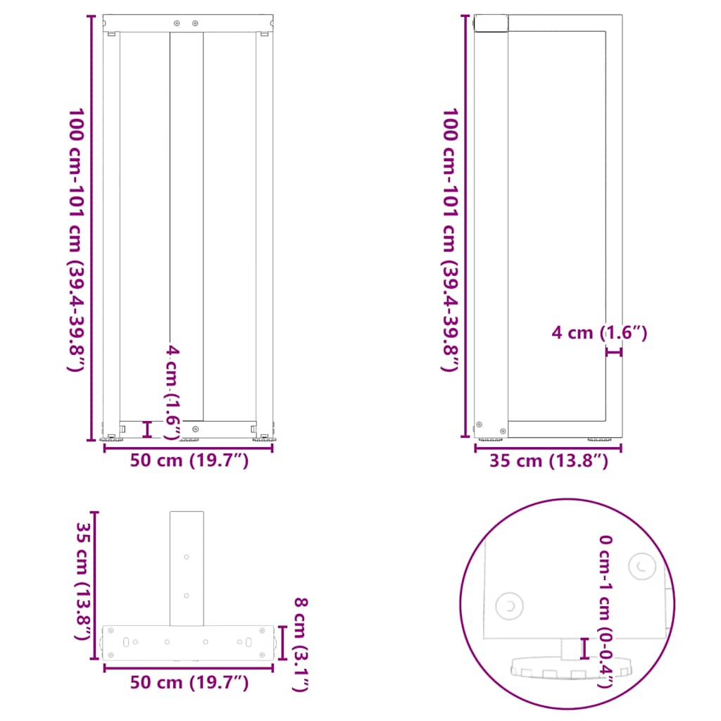 Pieds de table de bar forme de T 2 pcs anthracite acier