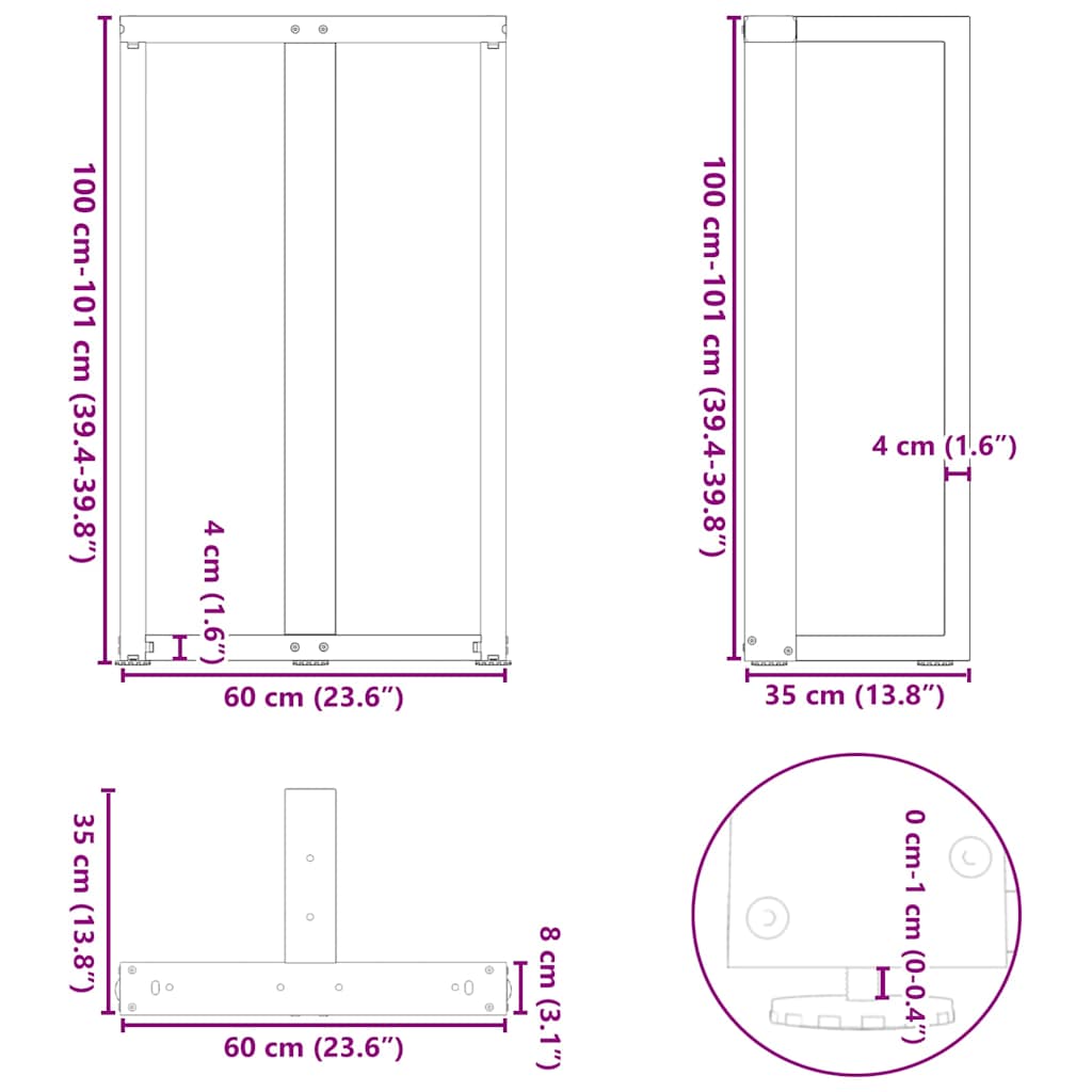 Pieds de table de bar forme de T 2 pcs anthracite acier