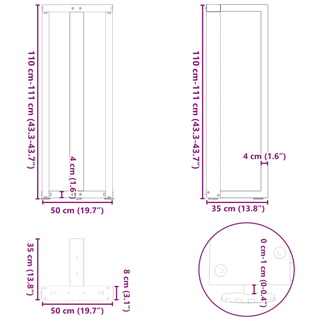 Pieds de table de bar forme de T 2 pcs anthracite acier