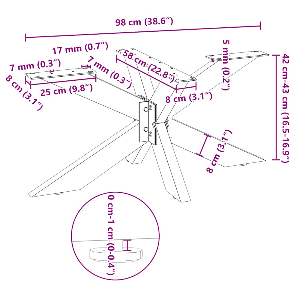 Black spider-shaped coffee table leg 98x58x(42-43) cm