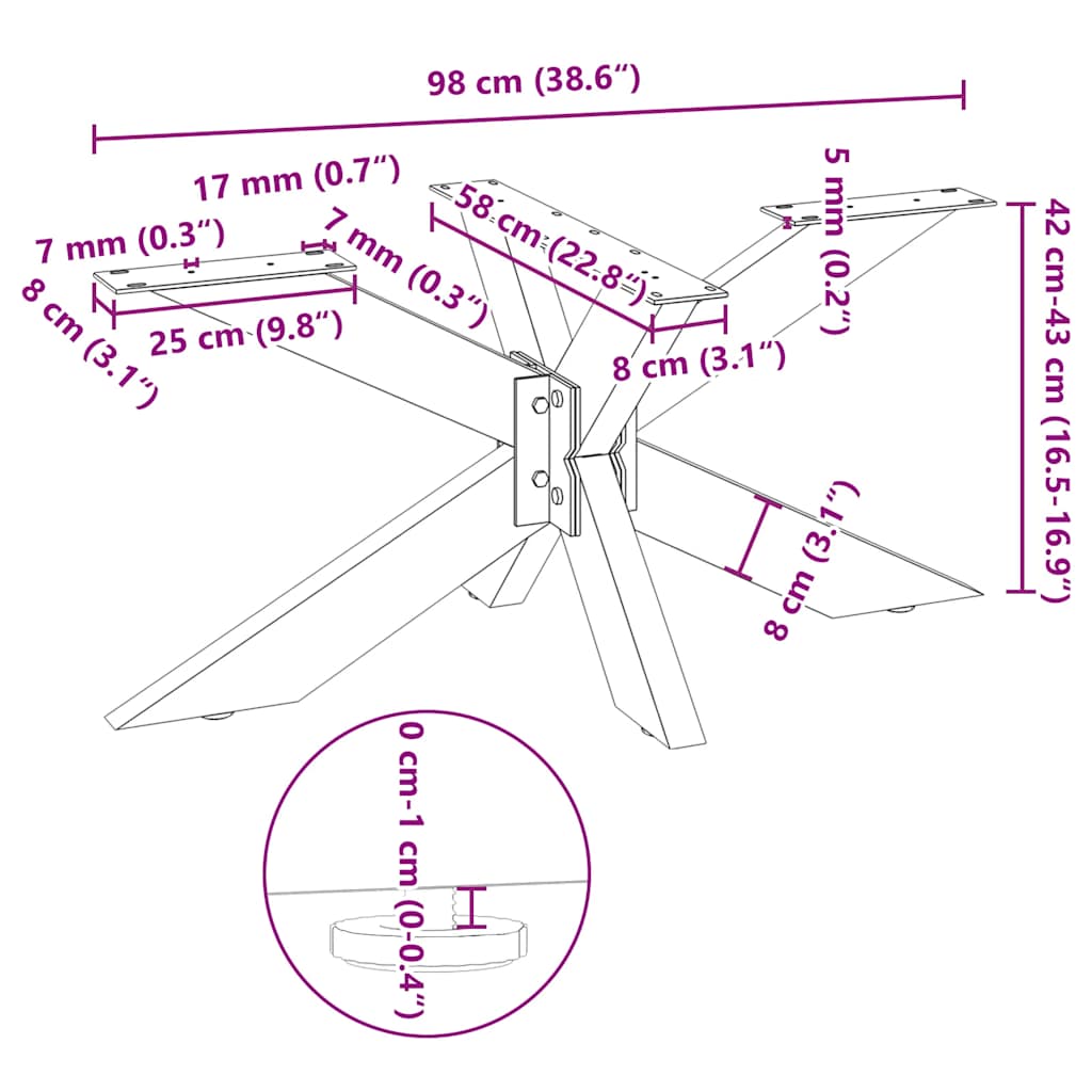 White spider-shaped coffee table leg 98x58x(42-43) cm