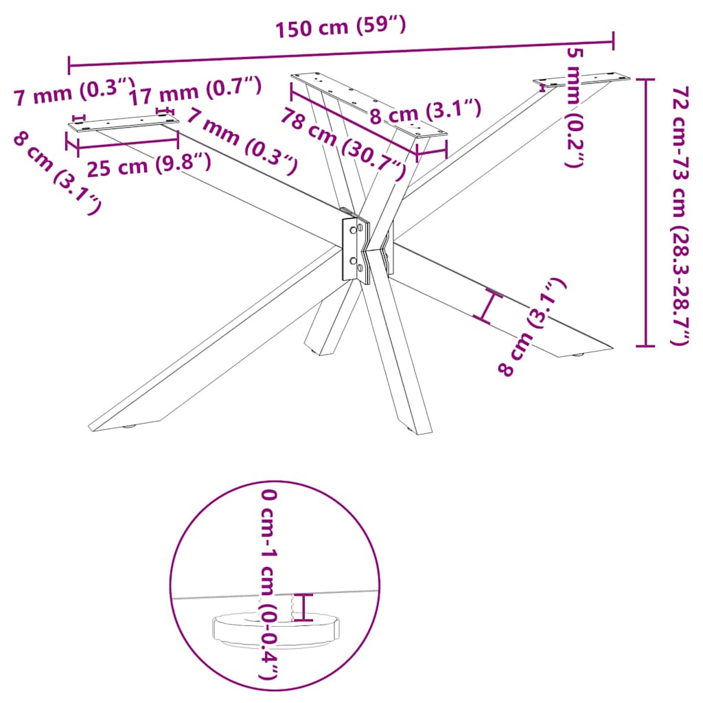 Spider-shaped dining table leg 150x78x(72-73) cm