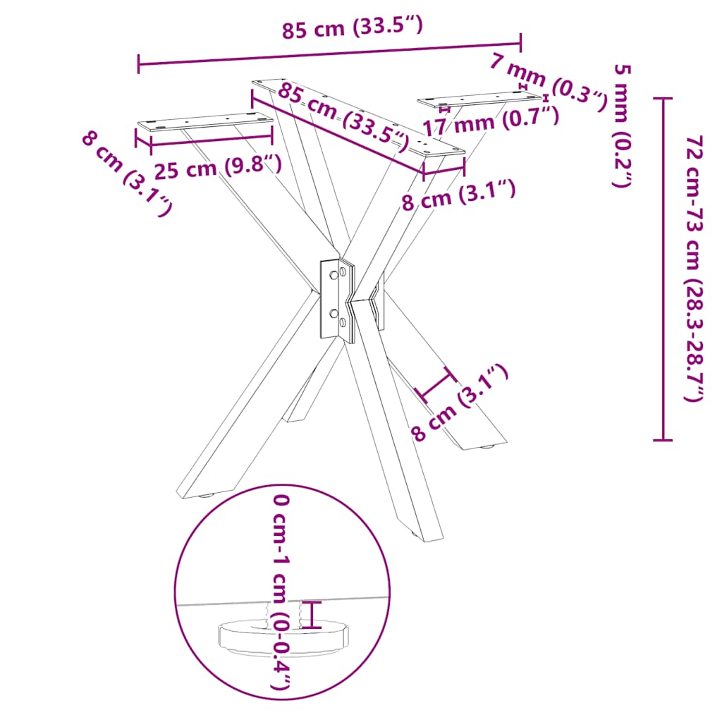 Spider-shaped dining table leg white 85x85x(72-73) cm