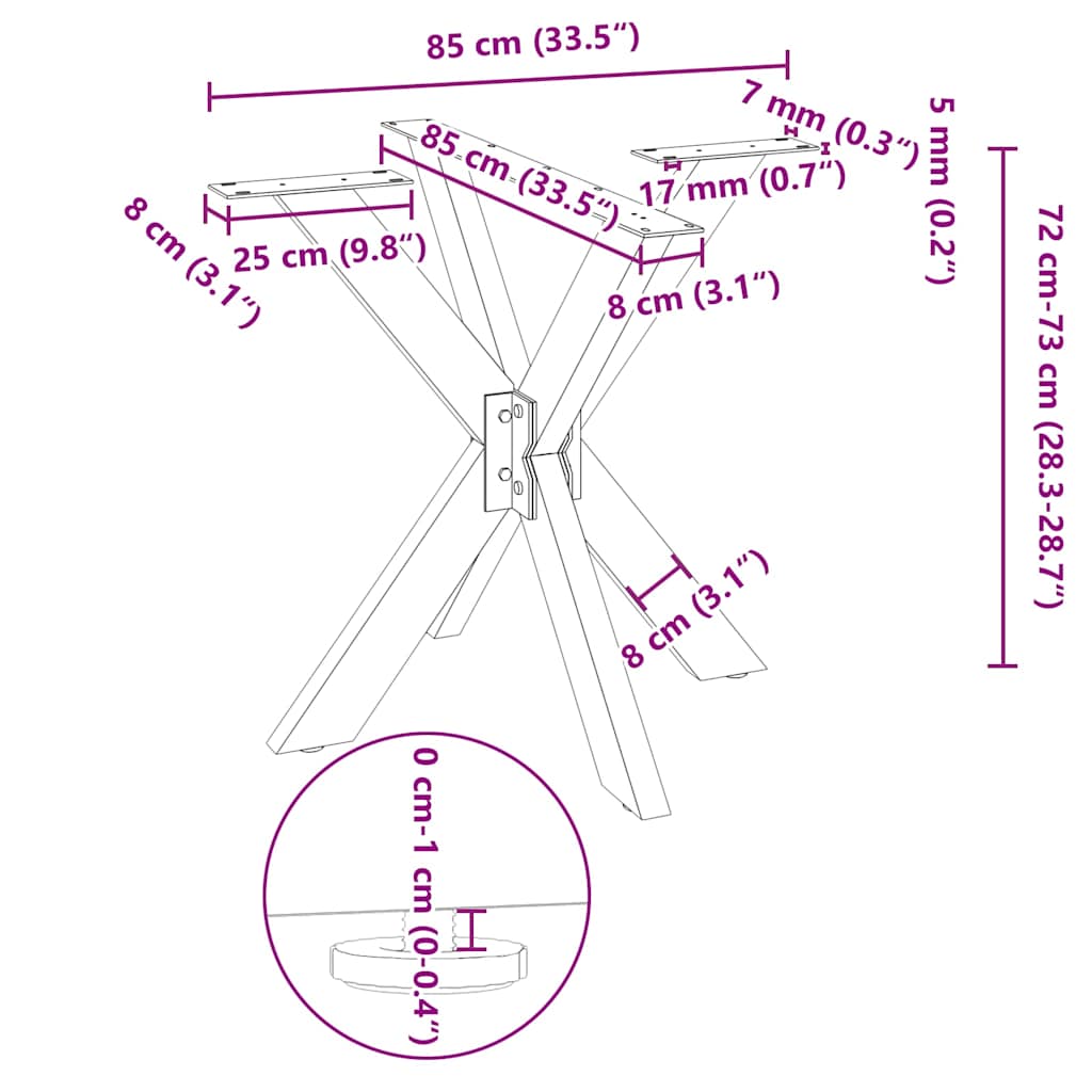 Spider-shaped dining table leg 85x85x(72-73) cm